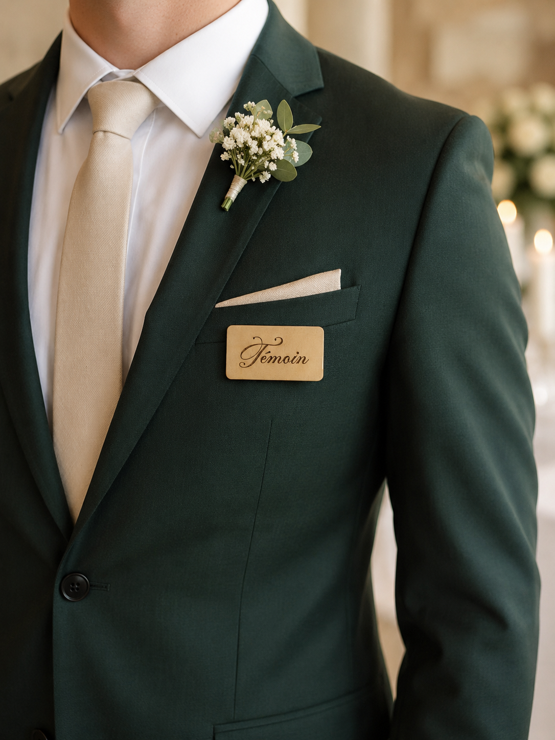 Badge témoin en bois gravé